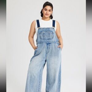 Plus size wide leg overalls.
